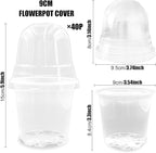 RooTrimmer Transparent Nursery Pots 3.5Inch with Humidity Domes for Seeds Starting, Clear Plastic Plant Pots with Drainage Holes (3.54Inch, 40Pcs,Clear Pots with Lids)