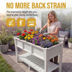 DWVO 48x18x30in Raised Garden Bed HDPE, Poly Wood Planter Box Stand,Weather-Resistant Planter Box with Legs & Storage Shelf, Elevated Garden Bed for Backyard, Patio, Balcony, White