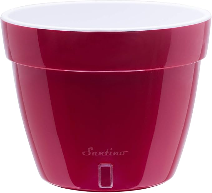 DECOPOTS - Self Watering Planter - Modern Flower Pot with Water Level Indicator for All House Plants, Flowers, Herbs (Diameter 10.6", Red - Pearl/White)