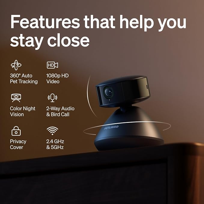 PETLIBRO AI Pet Camera Indoor with Phone App, 360° Auto Tracking Dog Camera for Home Alone Pets, Multi-Pet Recognition, Smart Summaries, AI Activity Detection, 2-Way Audio, Color Night Vision