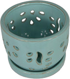 W&W Orchid Pot with Holes and Saucer for Repotting, Turquoise, 5.8"