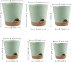 Indoor Self Watering Planters with Drainage Holes and Saucers, 8, 7, 6.5, 6, 5.5, 5 Inches, 6 Pots（Green+Brown