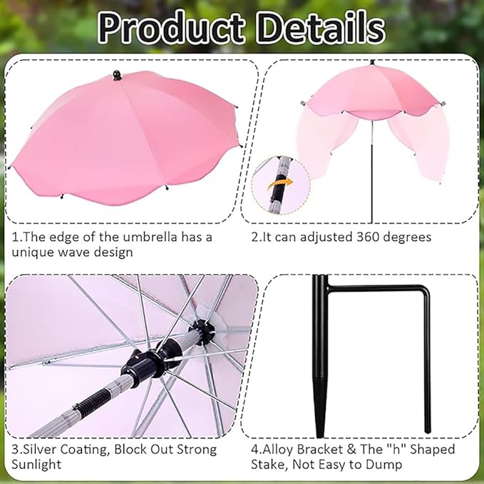 MIAOLLUN 24" Adjustable Angles Plant Umbrellas for Outdoor Plants Garden Umbrella Shade for Potted Plant, 40" Height Garden Plant Umbrella Shade Cover for Patio Flowers, Plants,4pcs