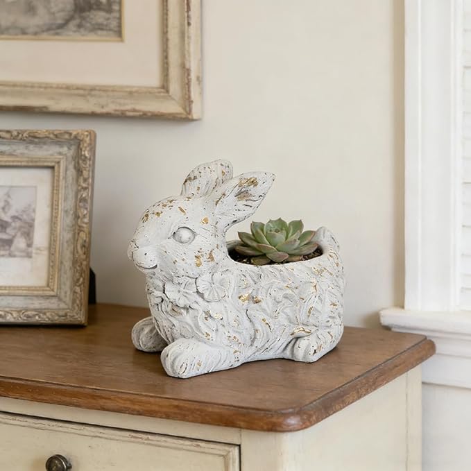 Vintage Cement Animal Planter Pots,Cement Succulent Planter,Indoor & Outdoor Garden Decor Rustic Shabby Flower Plants for Home,Patio,Balcony(Rabbit)