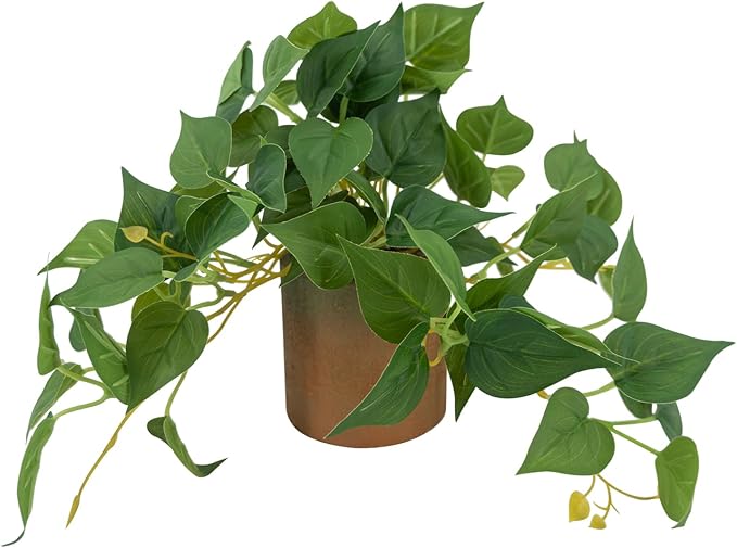 Artificial Plant Indoor Fake Pothos with Pulp Pot, Fuax Potted Plant for Home, Office, Desk, Shelf, Living Room, Bedroom&Balcony Décor (1)