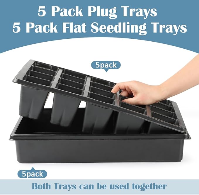 RooTrimmer 2.5 inch Square Pots 3.5 inch Deep 20 Cell Seedling Trays with Water Collection Nursery Trays (15"x11"x3") for Seeds Starting and Transplanting(5 Sets)