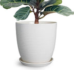 12 Inch Ceramic Planter Pot, Large Planter with Drainage Hole and Saucer Round Flower Pot for Indoor Outdoor Plants, White