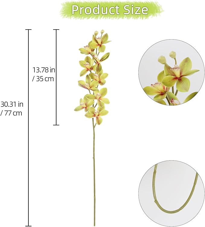 IPOPU 5 Pcs Real Touch Orchids Flowers Green Latex Artificial Orchid Stems for Wedding Party DIY Bridal Bouquet Table Centerpiece Arrangement Office Home Decor