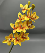 4pcs Artificial Cymbidium Orchid Flower Plant 3D Print Vanda 10 Heads Latex Phalaenopsis Flower (Black Heart Yellow)