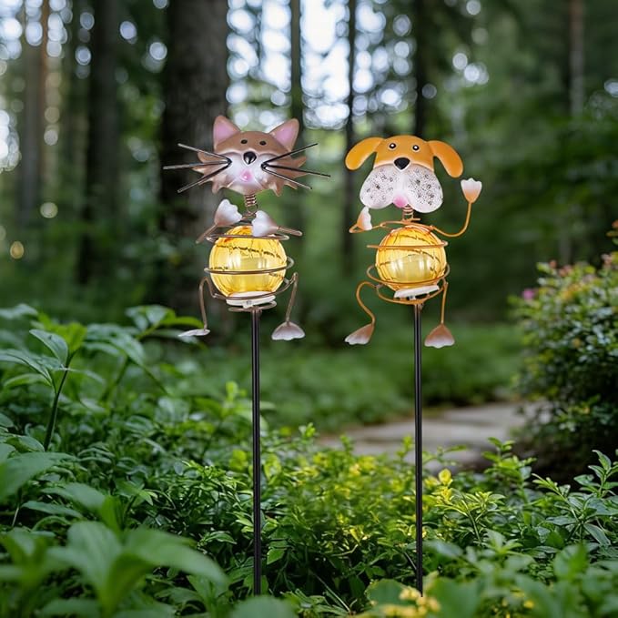 Solar Garden Lights,26''H Cat Dog Waterproof Decorative Solar Stake Light,Decorative Statues Figurine Lights for Lawn Patio Pathway for Outside