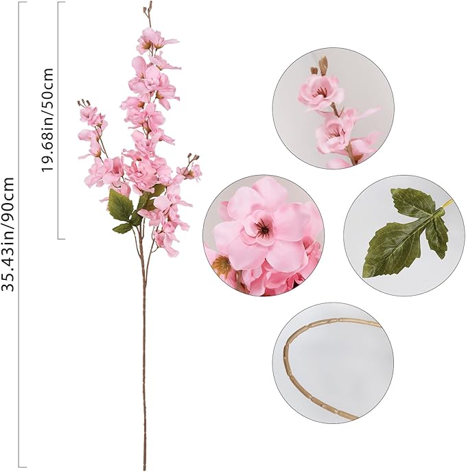 6PCS Long Stem Artificial Delphinium Flowers 35.43'' Pink Fake Larkspur Artificial Flower for Tall Vase Wedding Arrangements Bridal Bouquets Blossoms Flowers for Home Table Decor(Pink)