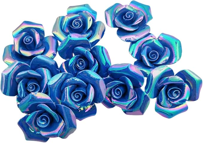 BTMIEY 10 PCS 3D Flower Ceramic Tiles,1.6" Handmade Procelain Ceramic Flowers for Artwork,Fish Tank,Vases,Living Room, Dining Table,Office, Home Floral Decor (Double-Flowered Iridescent Deep Blue)