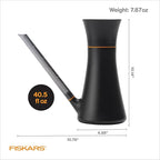 Fiskars Indoor Watering Can, Long Reach Spout for Precision Hydration on Houseplants, Anti-Drip Nozzle with Translucent Volume Markings, Ergonomic Recycled Plastic Body, 40 oz, Black