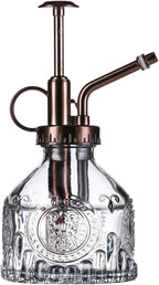 Glass Plant Mister - 6.5" Green Glass Water Spray Bottle with Gold Top Pump, Small Plant Sprayer for Indoor/Outdoor House Plants (Gray+Bronze)