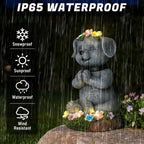 Meditating Dog Garden Statue with Solar LED Lights - Zen Yoga Puppy Figurine with Succulents, Waterproof Resin Decor, 8.7" Outdoor Sculpture, Heartwarming Dog Lover Gifts for Women, Mom, Yard Art