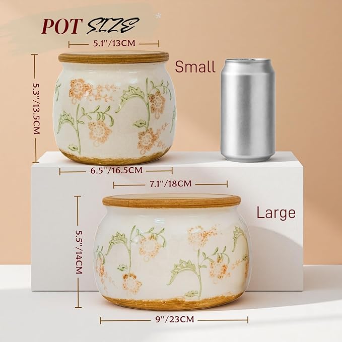 Vintage Ceramic Flower Pot - Indoor Outdoor Planters with Drainage Holes & Filter Screen, 6.5’’ Small Rustic Farmhouse Decorative Plant Pots for Garden/Patio/Balcony (Daisy Bouquets, Small)