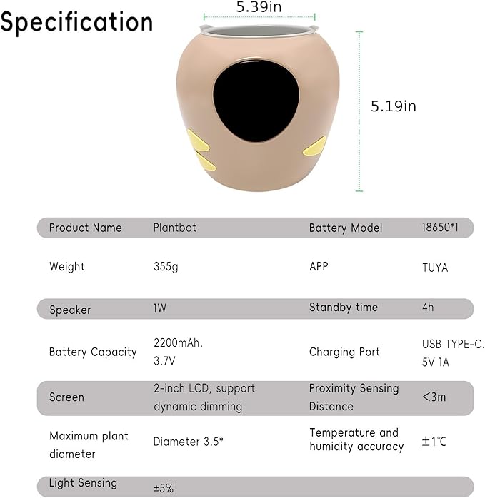 Smart Plant Pot with Expression, AI Intelligent Flower Pot for Indoor Decoration, Smart Garden Pot with Water/Light/Temperature Sensors, Ivy AI Planter (Pink（Big）)