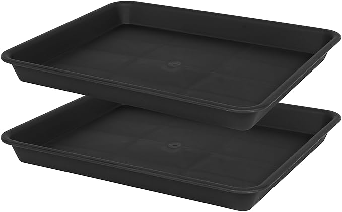 VUWEZ Plant Growing Trays 2 Pack, Plant Tray, 14.5"x11", Heavy Sturdy Plastic Plants Saucer, Seedling Starter Trays, Seed Starter Growing Tray (Black)