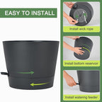 SwinDuck 12inch Large Self Watering Plant Pot, Plastic Cylinder Planter with 60Oz Deep Reservoir and Saucer for Indoor Outdoor Plants Flowers Houseplants, Black