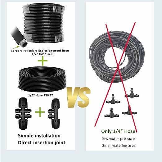 Drip Irrigation System with Water Timer for Garden,Main ID 1/2inch 16.5Ft and 1/4inch 96Ft Water Hose, Watering System Sufficient Water Pressure, Irrigation Dripper Waterflow Evenly Easy DIY