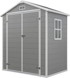 Aoxun 6x4 FT Outdoor Storage Shed, Plastic Garden Resin Shed with Floor and Window for Patio, Lawn, Outdoor Storage with Lockable Door for Bike, Tools, Garbage Can, Grey