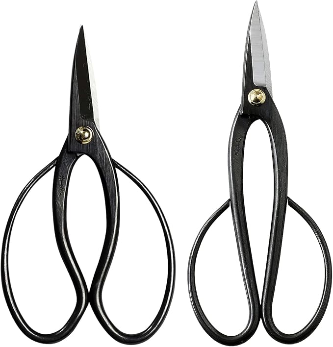 Wazakura Japanese Bonsai Pruning Scissors Tool Set, Made in Japan Trimming Japanese Shears 2PCS Starter Kit Pack - Ashinaga + Traditional Bonsai Scissors