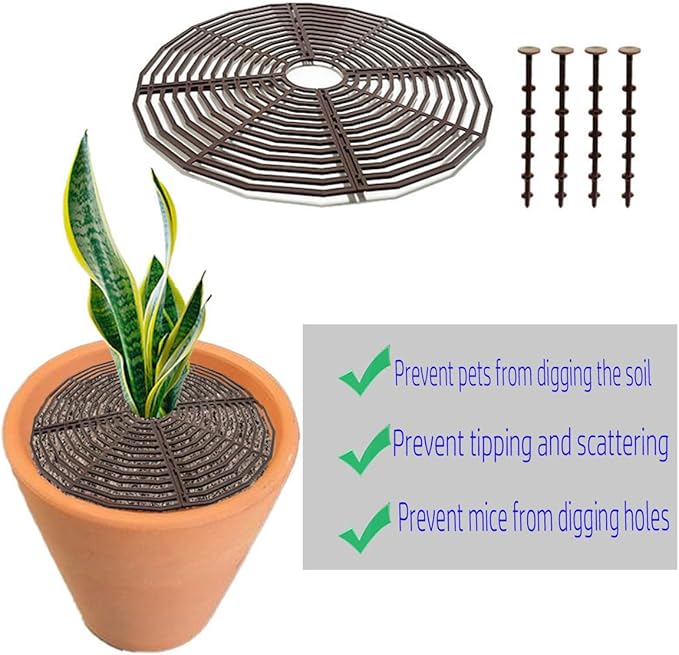 Synrroe 3 Pack Plant Pot Cover Protector Grid with Center Cutout - Cat & Dog Proof Flower Pot Soil Protector, Mesh Guard for Indoor/Outdoor Plants, Garden, Home Use-7.5inch (Small)