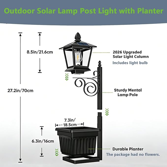 2-in-1 Outdoor Solar Lamp Post Light with Planter: Dusk to Dawn Solar Powered Light,Solars Lamp Post with Planter,Solars Lamps Postc,for ardens, Outdoor Floor Lamps (1 Set)