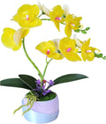 Artificial Orchid with 3D Printed Vase, Lifelike Fake Phalaenopsis Orchid Flowers, Realistic Silk Orchids for Home Decor Living Room (Yellow)