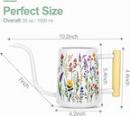 Watering Can Indoor Plants, 35 oz/1000 ml Metal Stainless Steel Watering Can Pot with Long Spout for Indoor House Plants Bonsai Outdoor Garden Flower Decorative White Flowers