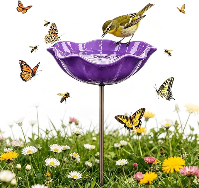 Handmade Metal Flower Garden Stake, 2026 New Handmade Flower Garden Stakes Bird Bath, Hold Water Suitable for Gardens, Patios, Lawns, Backyard Decor and Outdoor Landscaping Use (D)