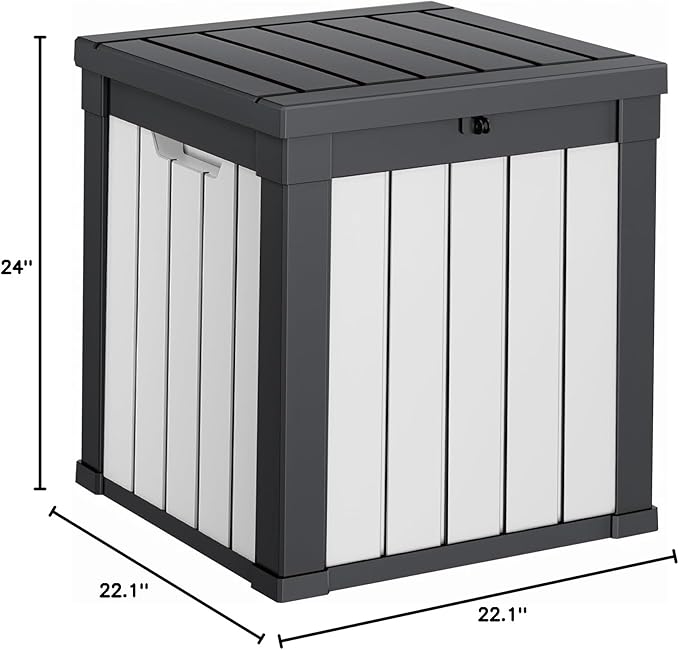 PatioZen 50 Gallon Resin Deck Box, Lockable Patio Outdoor Storage Box for Furniture, Garden Tools and Tools Storage, Waterproof Outside Storage Boxes - Black&White