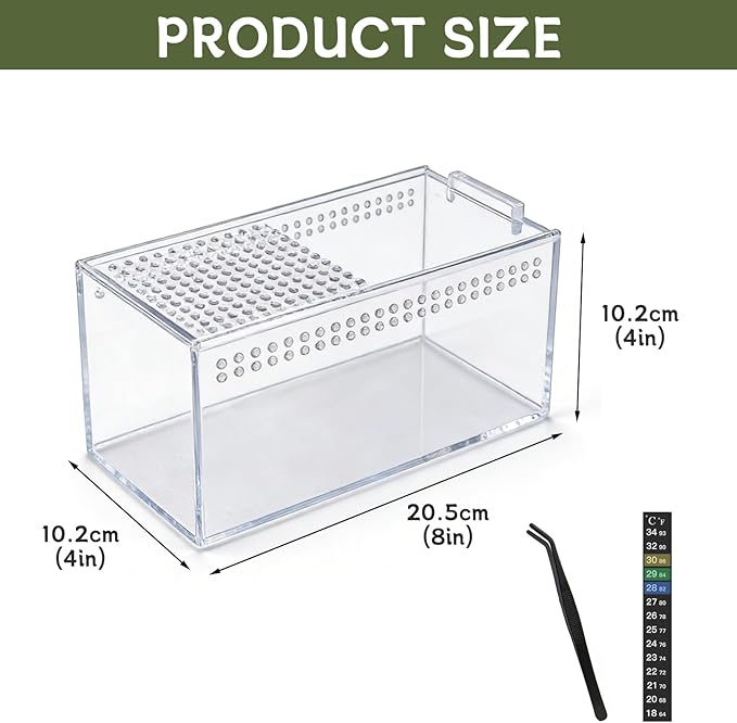 Acrylic Jumping Spider Enclosure Kit,Reptile Tank Escape Proof,Breathable Reptile Terrarium-High Transparency-Tweezer & Temp Sticker Included【No Assembly】