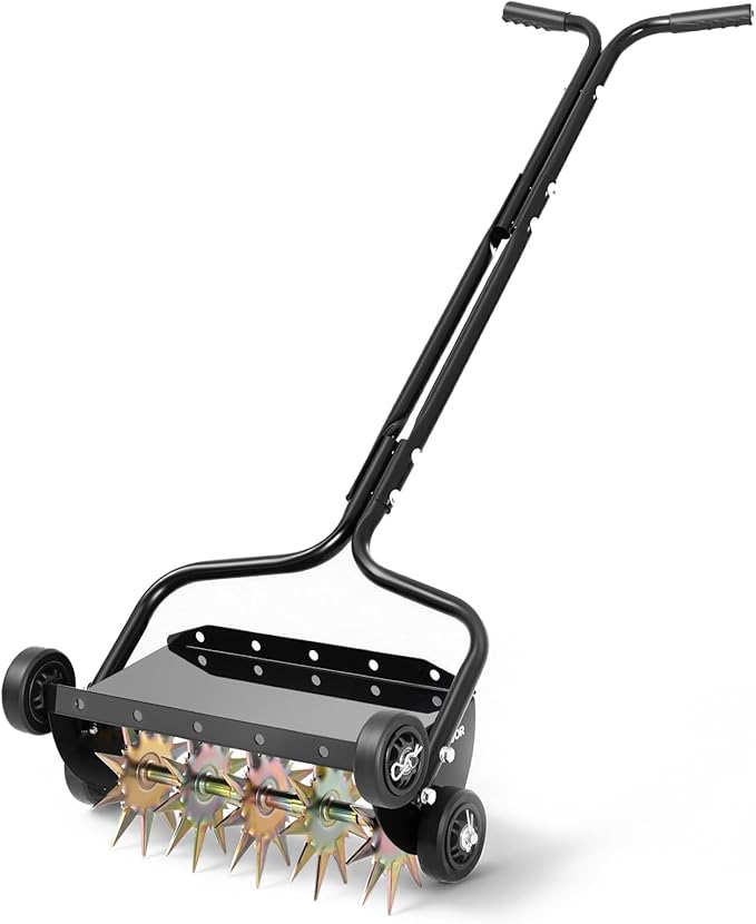 VEVOR Lawn Aerator, 18 in Manual Push Spike Aerator with 4 Wheels & Handle, Heavy Duty Grass Aerators, Supports 40 lbs Added Weight, Rolling Lawn Aeration Tool for Garden Yard Aeration Soil Health
