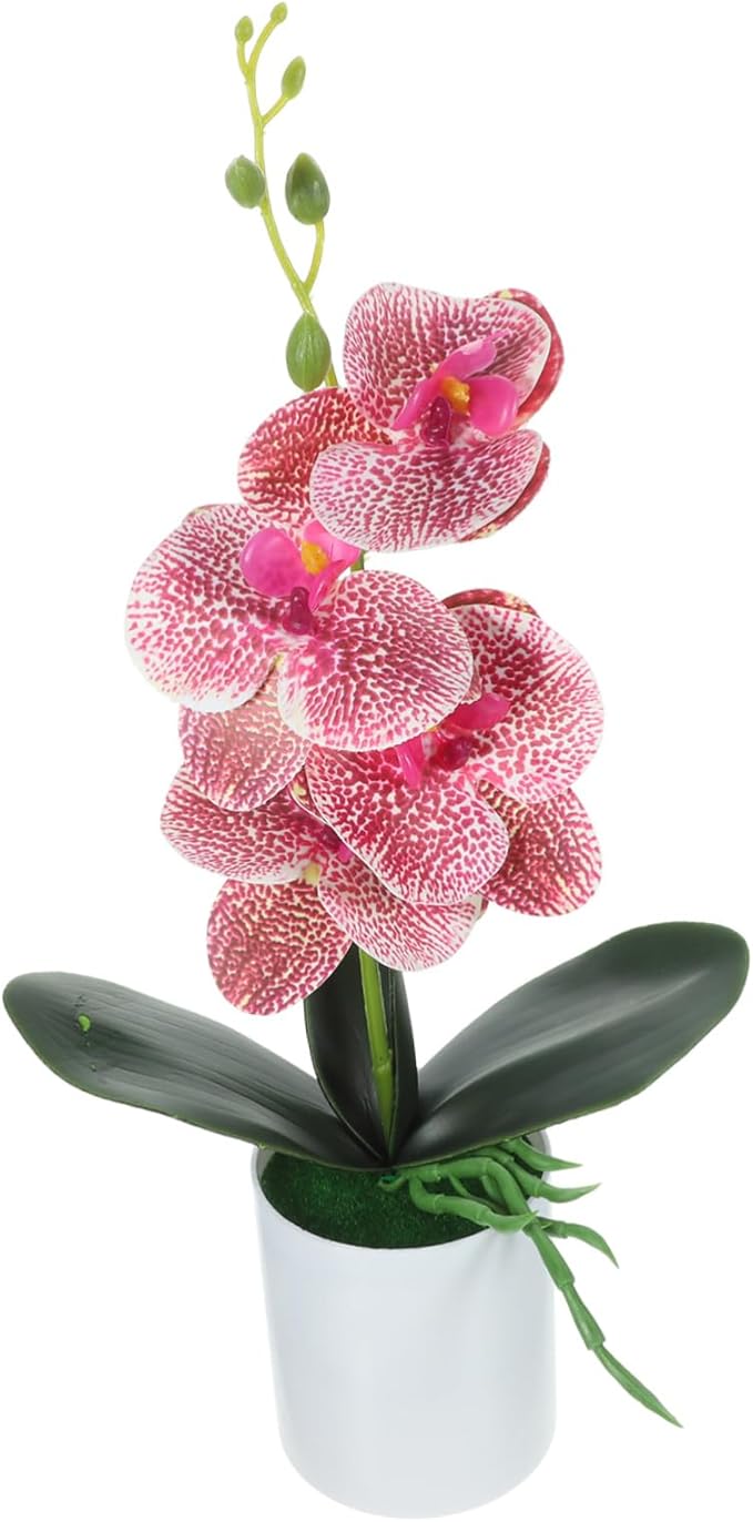Ipetboom Realistic Artificial Potted Orchid Plant for Home Office Decor Lightweight Portable Fake Orchid Tabletop Decoration Maintenance Decorative Faux Potted Flower for Living and Gift