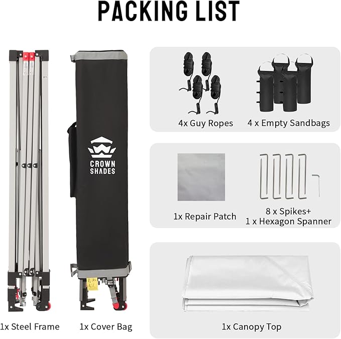 CROWN SHADES 10x10 Pop Up Canopy, Patented Center Lock One Push Tent Canopy, Newly Designed Storage Bag, 8 Stakes, 4 Ropes (10x10, White)