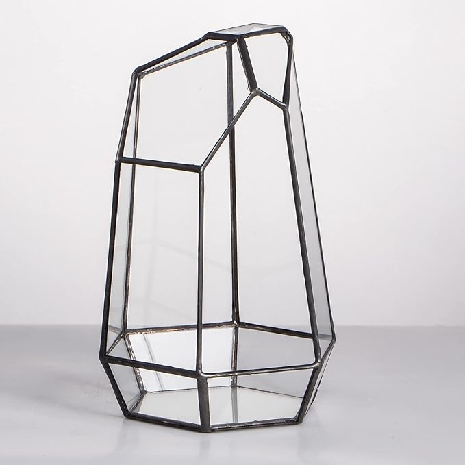 NCYP Small No Door Glass Geometric Terrarium - 4.9 x 3.9 x 7.4 Inches Irregular Clear Terrarium Pot for Mini Succulents, Small Cactus, Indoor Garden Tabletop Decoration (No Plants)