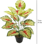Artificial Caladium Plant with Red and Green Leaves, Red Leaf Artificial Plants Decoration Simulated Bonsai Potted Decor Home Room Party Wedding Office Floor (Yellow(No Flowerpot), 75cm)