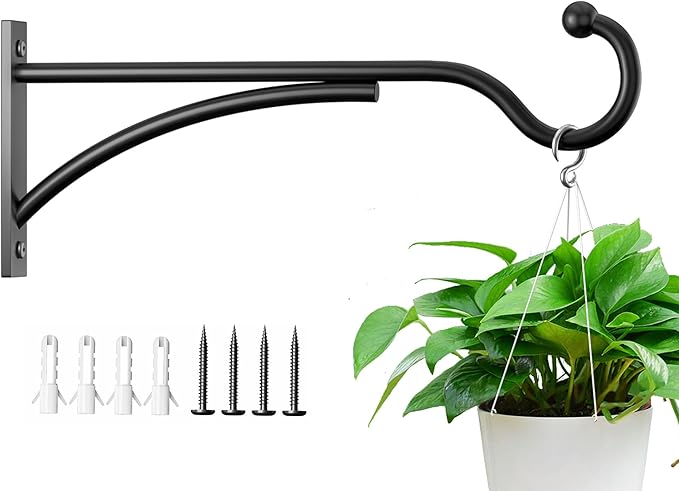 saffruff 11 Inch Heavy Duty Plant Hangers Outdoor, Metal Plant Brackets for Hanging Baskets, Plant Wall Hooks for Bird Feeders, Wind Chimes & Lanterns, Premium Metal Hooks Matte Black, 30lbs Capacity