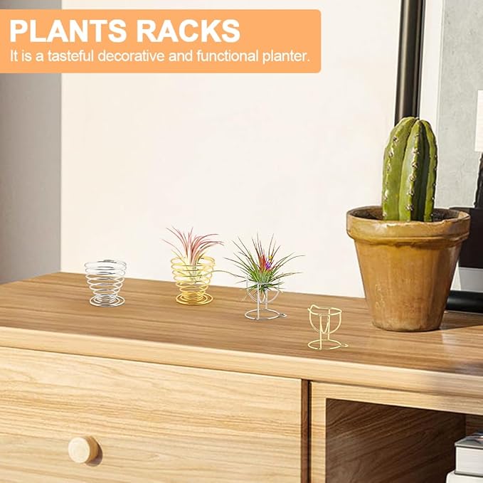 Kakalote 6pcs/pack Air Plant Holders, Geometric Metal Plants Stand Planter Shelves, Airplant Container Tillandsia Holder, Airplants Rack Tabletop Decor for Plant Lovers(cat + spring shape)