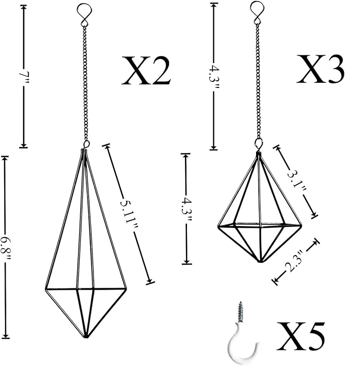 SZRUIZFZ Tillandsia Air Plant Holder Black Geometric Hanging Air Plant Holders Unique for Wall Decor Xerographica Air Plant Hanger for Indoor Decor Himmeli Geometric Decor (5Pcs)