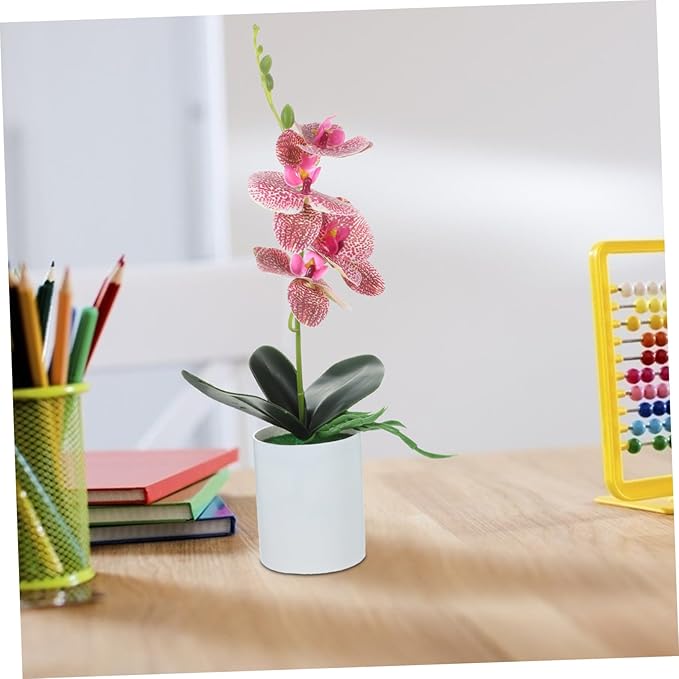Ipetboom Realistic Artificial Potted Orchid Plant for Home Office Decor Lightweight Portable Fake Orchid Tabletop Decoration Maintenance Decorative Faux Potted Flower for Living and Gift
