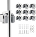 JAMEND CLXP 9PCS Broom and Mop Holder, Heavy Duty Garden Tool Organizer Rack Rake and Shovel Handle, Stainless Steel Mop Hanger. Screws for Wall Mounted. Silver.