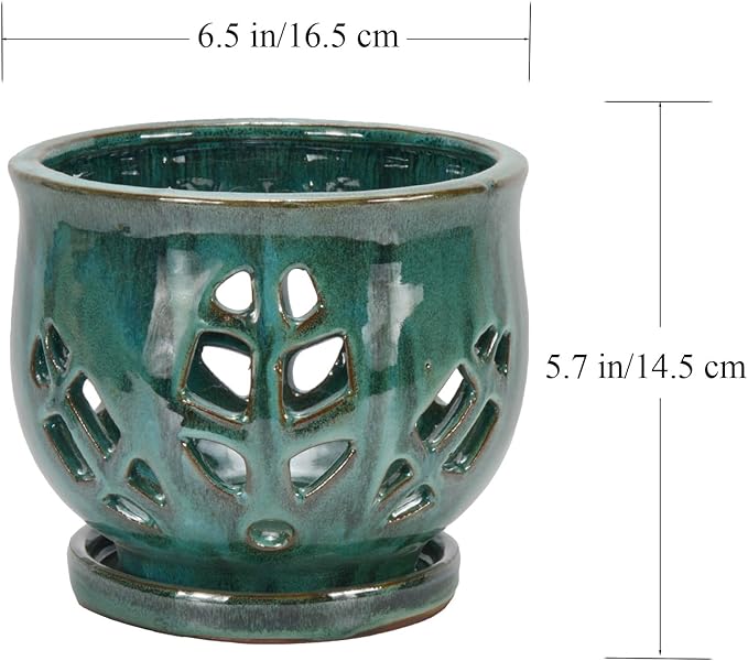 W&W Orchid Pot with Holes and Saucer for Repotting, Green Mix, 6.5"