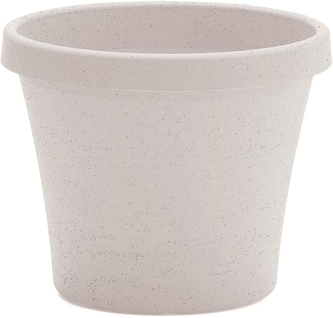 Bloem Terra 10" Diameter Round Vanilla Bean Resin Planter Pot with Drainage Holes for Indoor and Outdoor Gardening