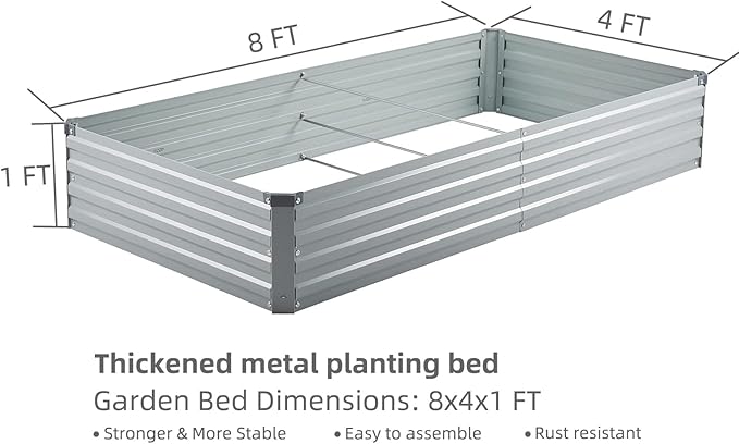 Meberam 2 Pack 8x4x1FT Galvanized Raised Garden Beds Kit Outdoor Metal Gardening Planter Box for Vegetable Elevated Flower Herbs,Gray