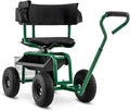 Goplus Garden Seat with Wheels, Rolling Gardening Stool with Adjustable 360° Swivel Seat, Tool Tray & Storage Basket, Extendable Handle, Outdoor Gardening Scooter, Garden Cart Workseat for Seniors