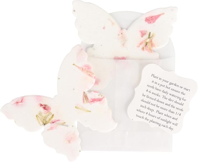 Set of 24 Pink Butterfly Seed Paper – Writable & Plantable Wildflower with Envelopes & Planting Guides, Mom's Gift for Mother’s Day, Use for Wedding, Baby Shower, Party Favors & Easter Decorations