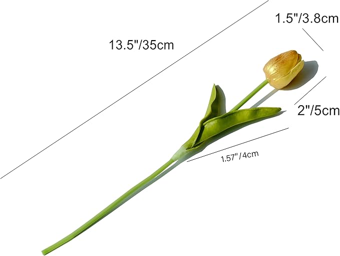 Mandy's Gold Artificial Tulips Flowers Centerpiece, 13.5" Lifelike PU Fake Floral Stems 20pcs for Kitchen Island & Dining Table, Spring Decor for Easter