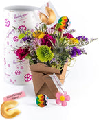 Pride Fresh Cut Live Flowers Arranged in a Takeout Container with Your Personal Message Tucked Inside a Fortune Cookie